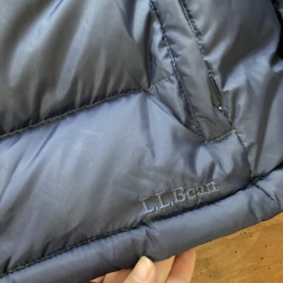 LL Bean men’s goose down puffer jacket Sz M Blue Coat Outdoor Hiking Zip Pocket - Picture 7 of 10